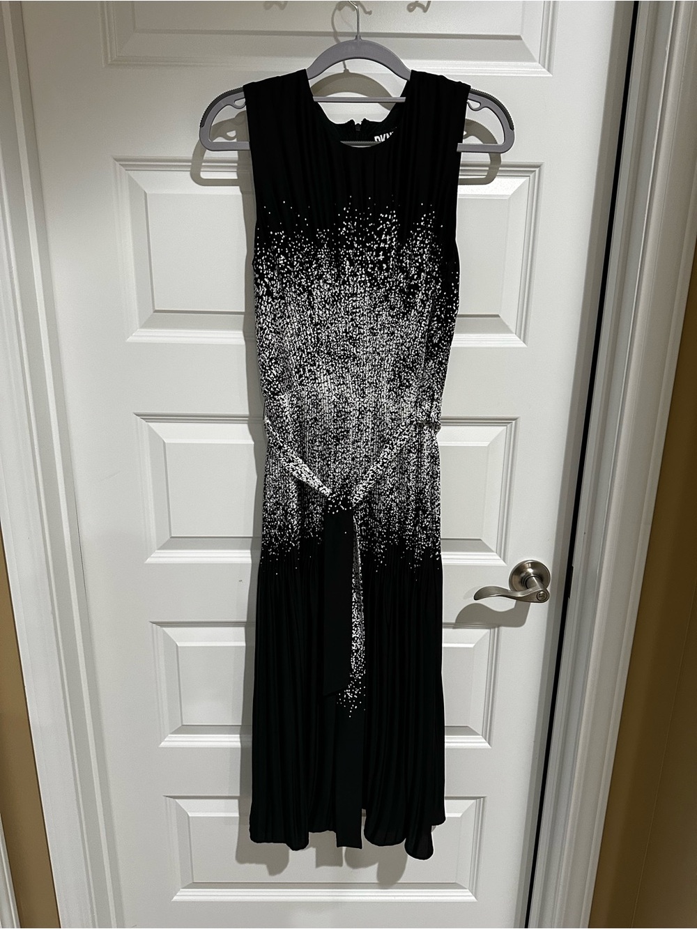 DKNY, Sleeveless, Pleated, Ombré Silver & Black Dress with Silver Ombre Sparkle